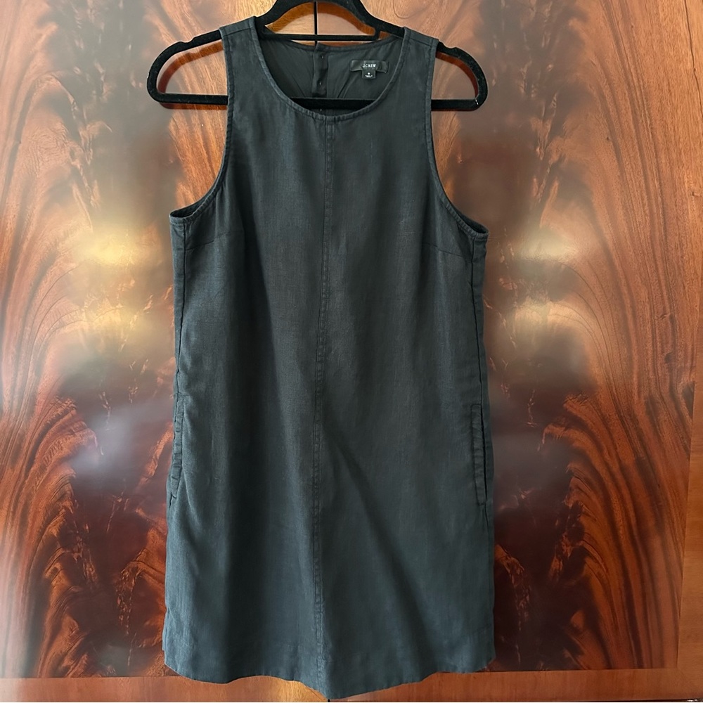 Like New J.Crew Linen Shift Dress Black Sleeveless Button Back Pockets Small - Picture 4 of 11